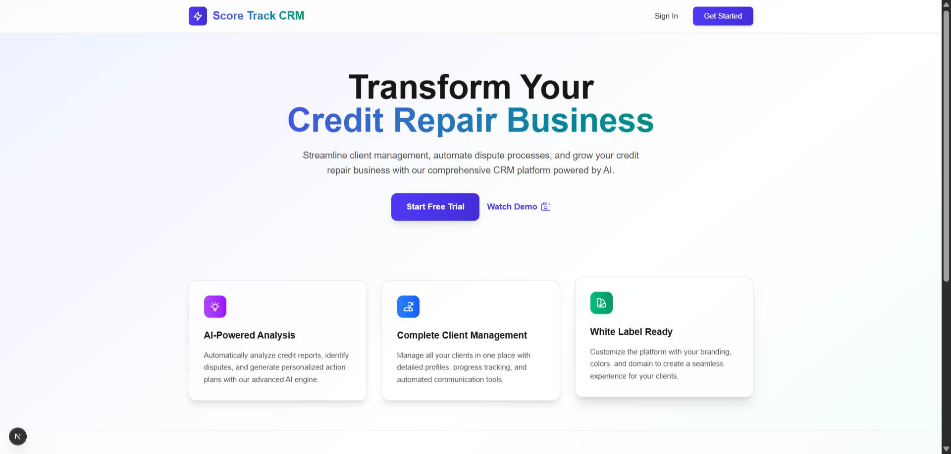 ScoreTrack CRM Dashboard Main
